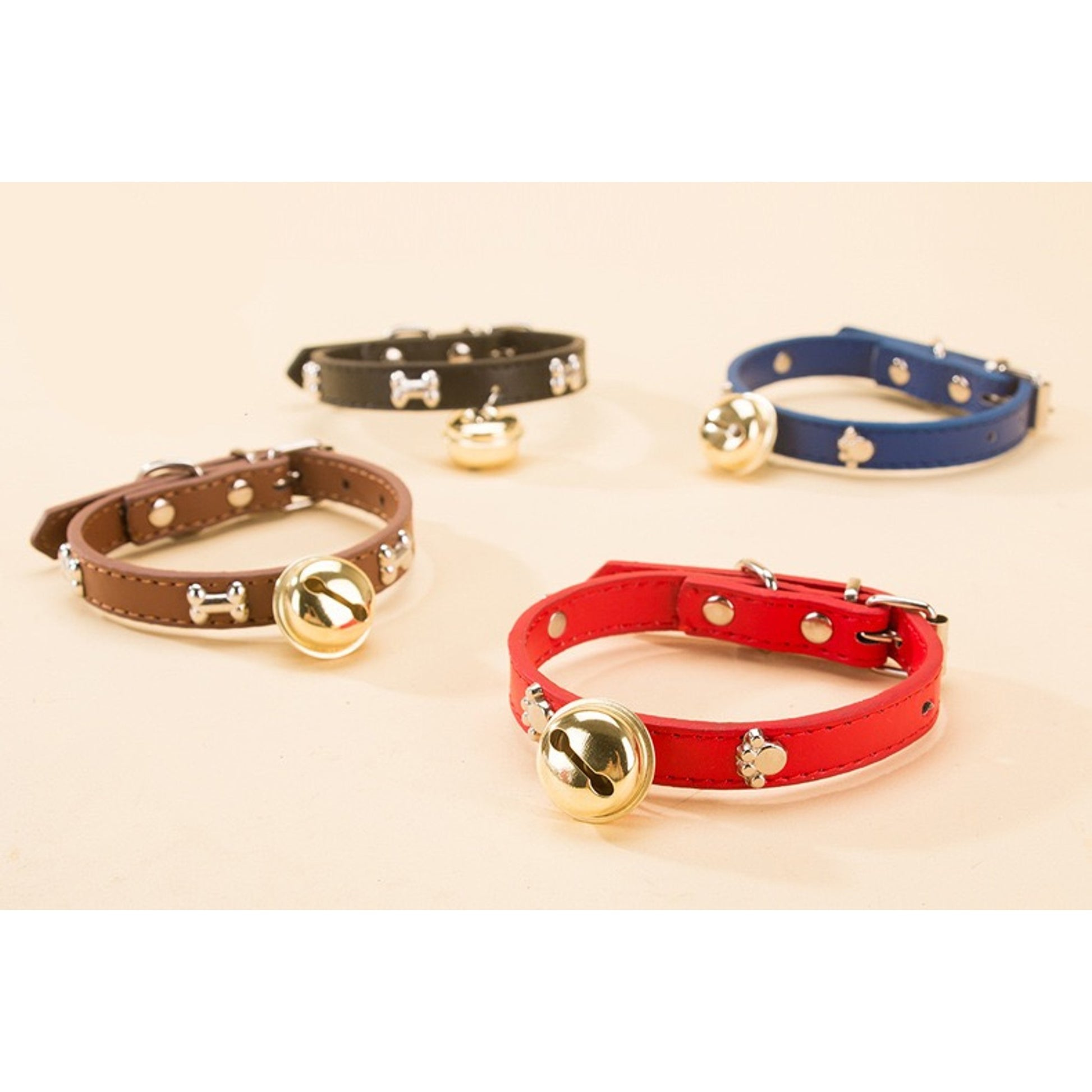 Adjustable Pet Collar with Bell – Cute Bone & Paw Design for Small Dogs & Cats