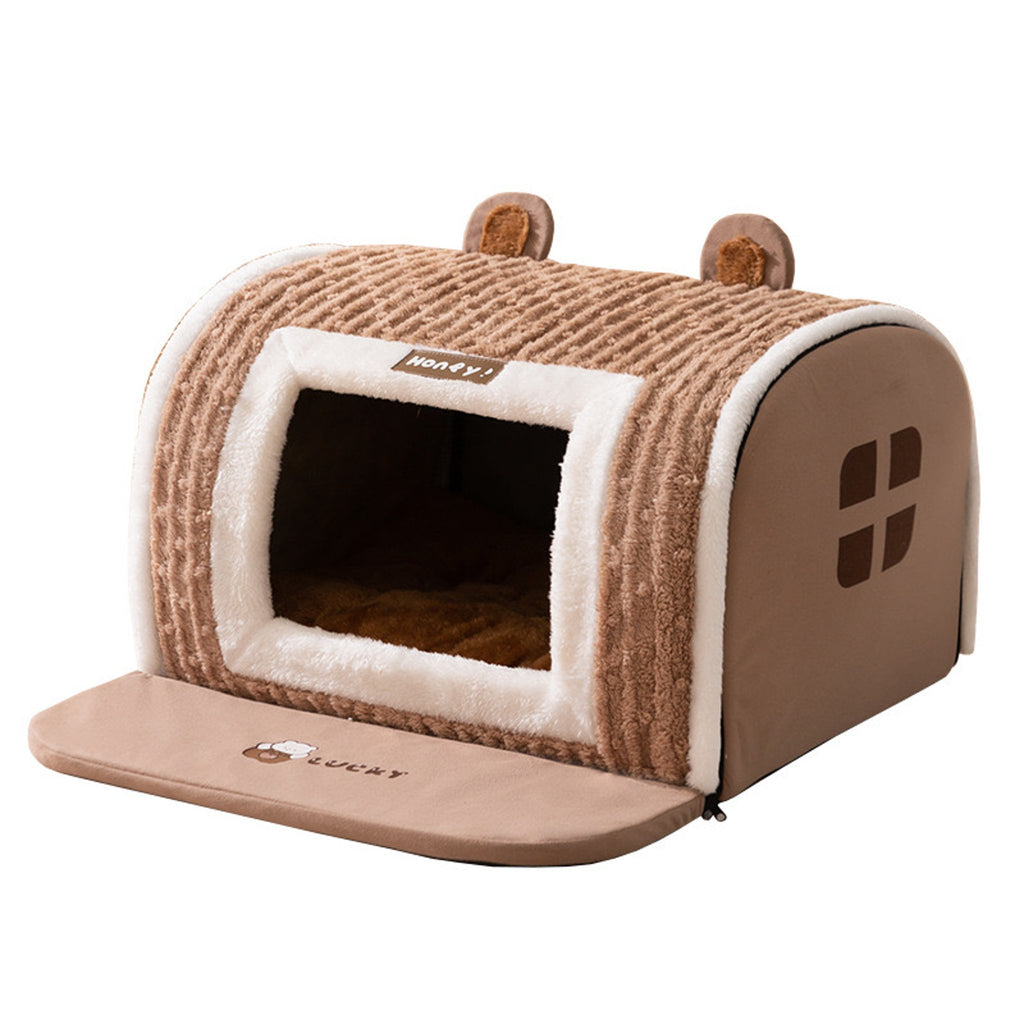 Cozy Plush Lomi Brown Bear Pet Bed – Warm Thickened Washable Cave for Dogs & Cats