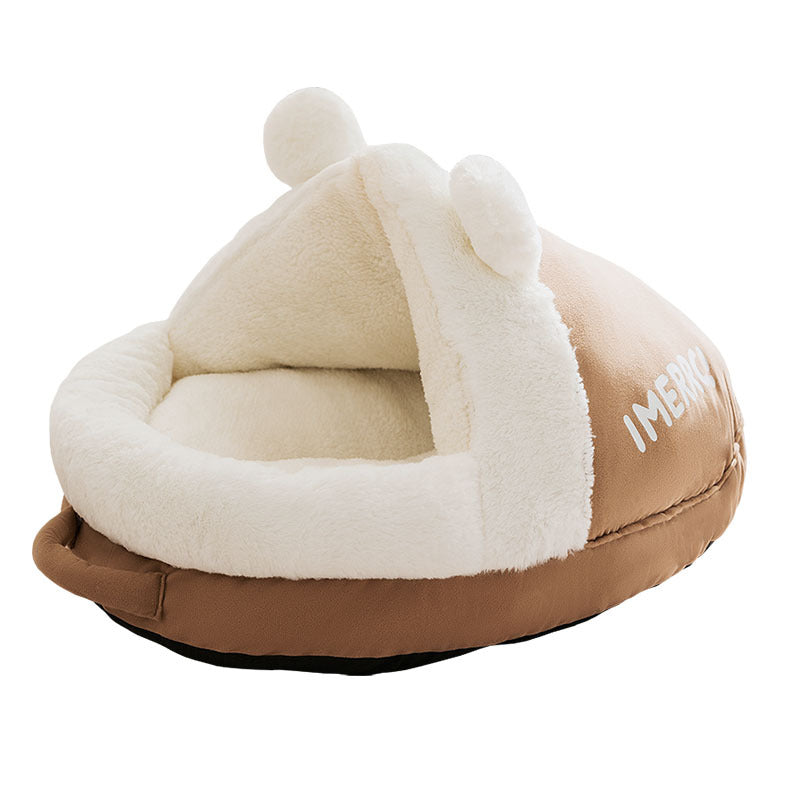 Cozy Plush Wendy Brown  Pet Bed – Warm Thickened Washable Cave for Dogs & Cats