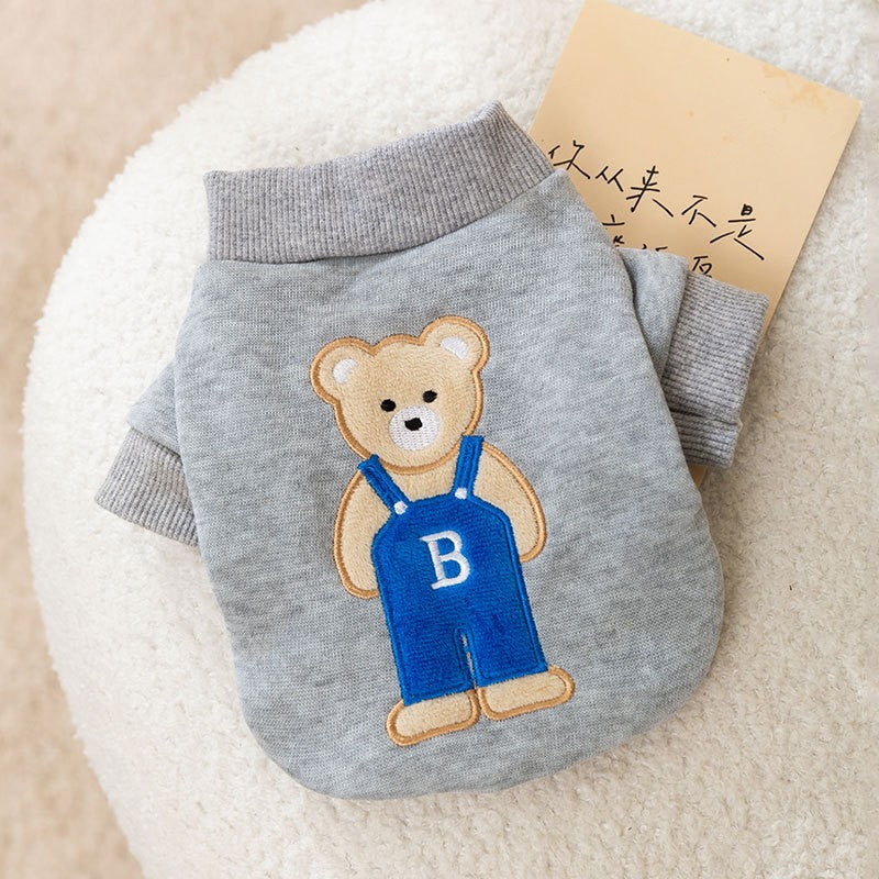 Bear Patch Embroidered Sweatshirt – Cotton Fleece, Warm Leash-Ready Dog & Cat Outfit