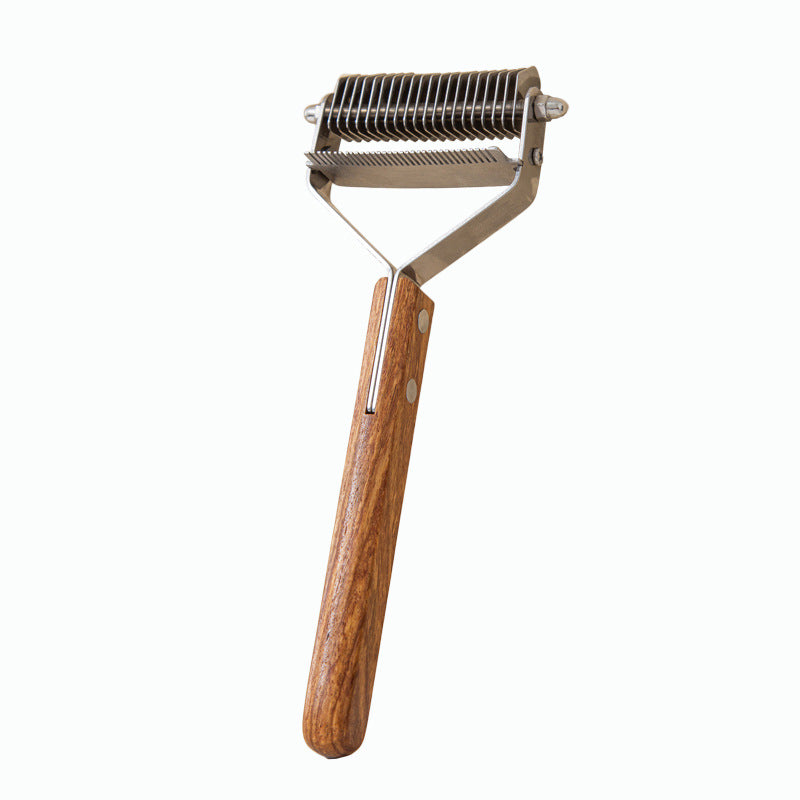 Dual-Sided Stainless Steel Dematting Comb – Wooden Handle, De‑Shedding & Tangle Removal for Dogs and Cats