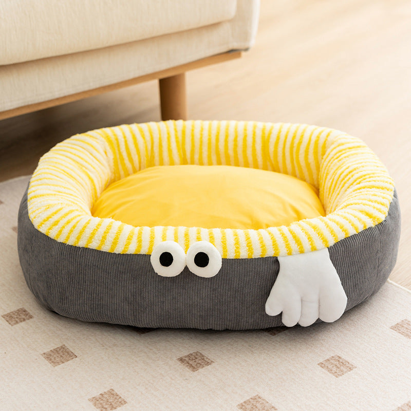 Thick Big Gray Eyes Pet Bed – Plush Warm Cushion for Dogs & Cats