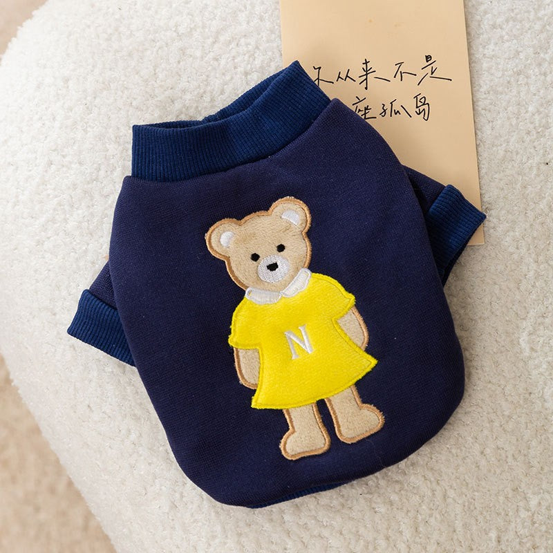 Bear Patch Embroidered Sweatshirt – Cotton Fleece, Warm Leash-Ready Dog & Cat Outfit