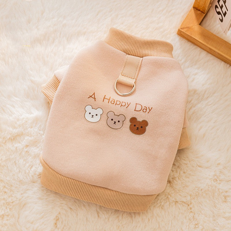 Bear Patch Embroidered Sweatshirt – Cotton Fleece, Warm Leash-Ready Dog & Cat Outfit