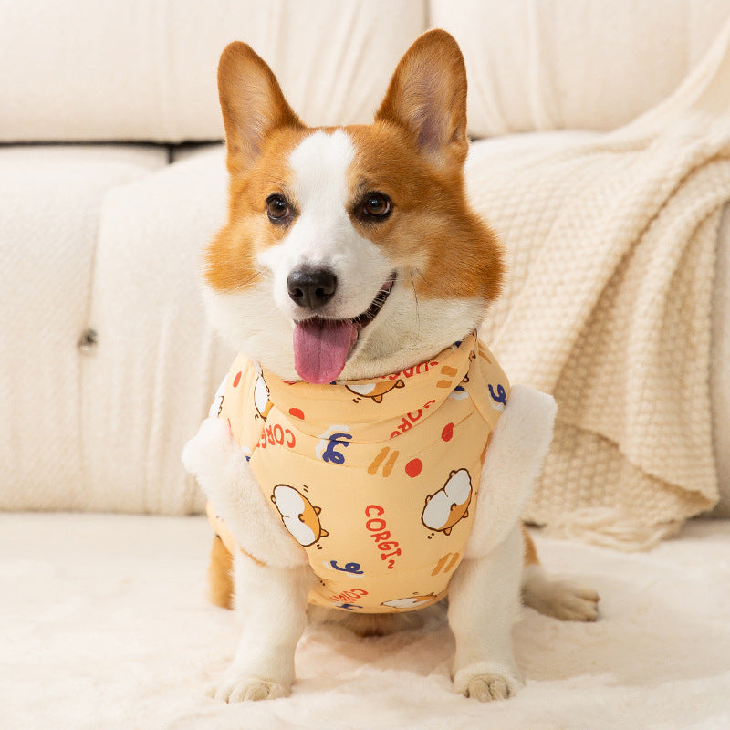Warm Corgi Print Padded Vest – Winter Cotton Jacket with Leash Ring for Small & Medium Dogs