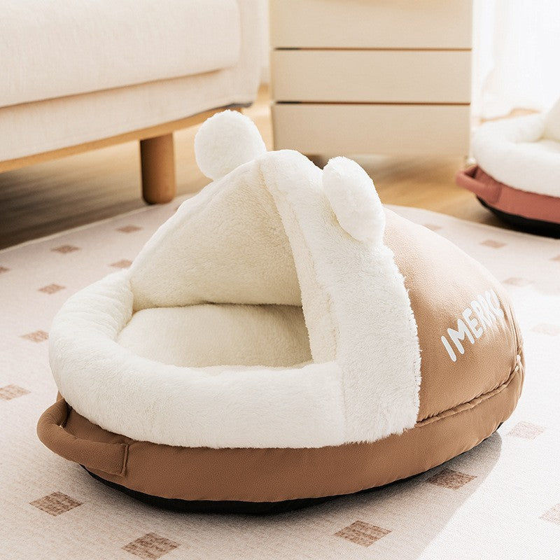 Cozy Plush Wendy Brown  Pet Bed – Warm Thickened Washable Cave for Dogs & Cats