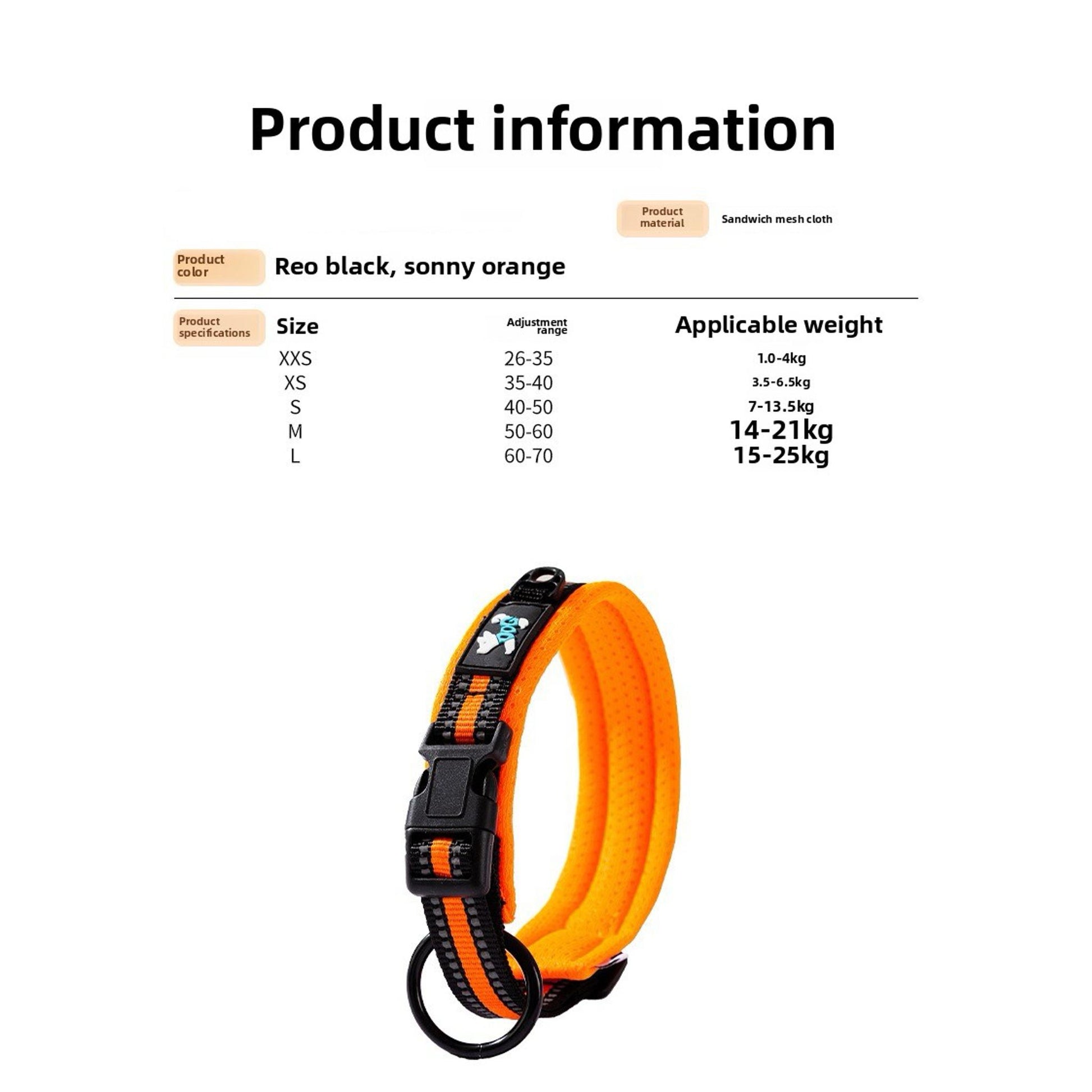 Adjustable Reflective Dog Collar – Breathable Mesh, Durable Buckle, For Medium & Large Dogs