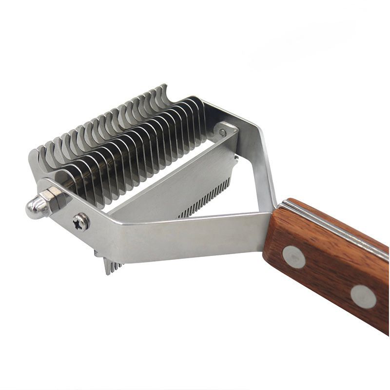 Dual-Sided Stainless Steel Dematting Comb – Wooden Handle, De‑Shedding & Tangle Removal for Dogs and Cats