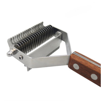 Dual-Sided Stainless Steel Dematting Comb – Wooden Handle, De‑Shedding & Tangle Removal for Dogs and Cats