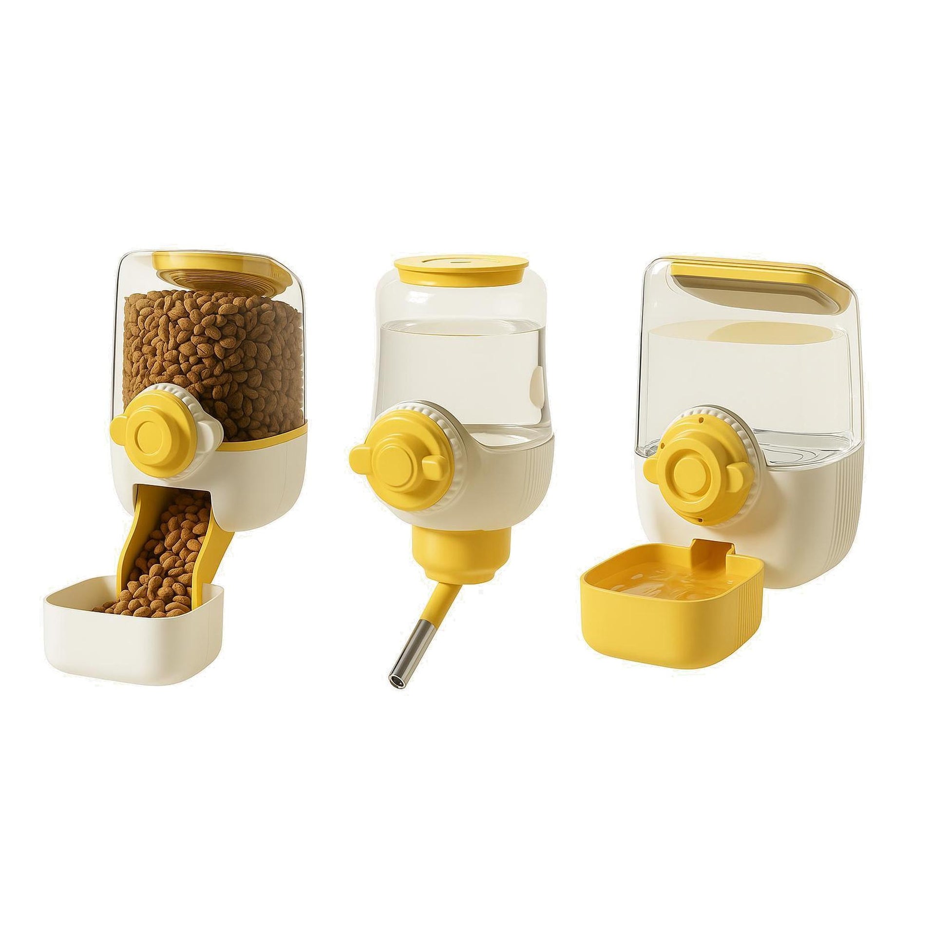 Cream Yellow Large Capacity Hanging Dispenser – Plastic Dual Feeder & Waterer for Cats and Dogs