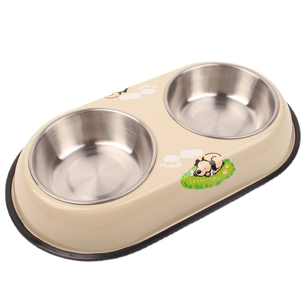 Cartoon Double Bowl Feeder – Stainless Steel, Non-Slip Dual Pet Bowl for Cats & Dogs