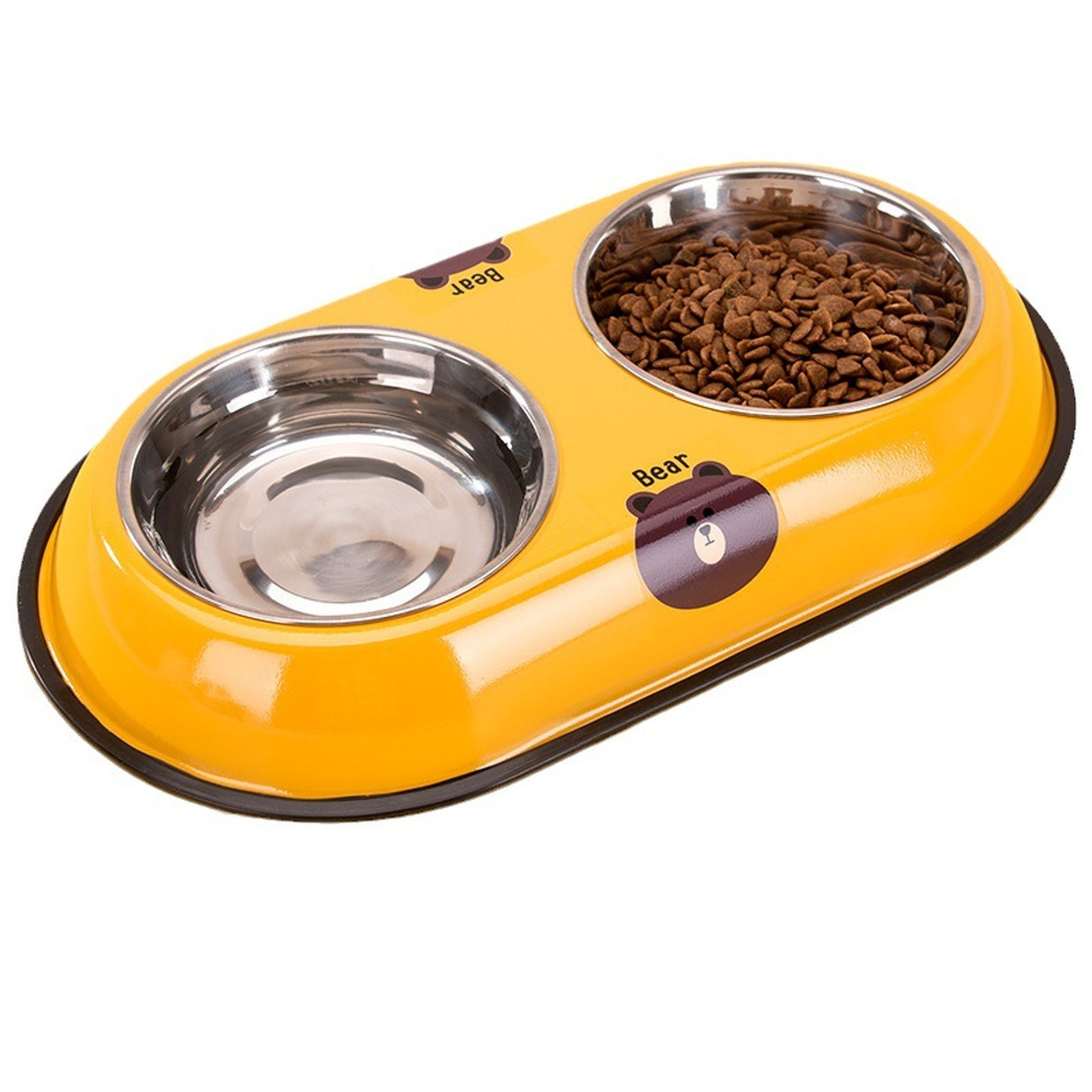 Cartoon Double Bowl Feeder – Stainless Steel, Non-Slip Dual Pet Bowl for Cats & Dogs