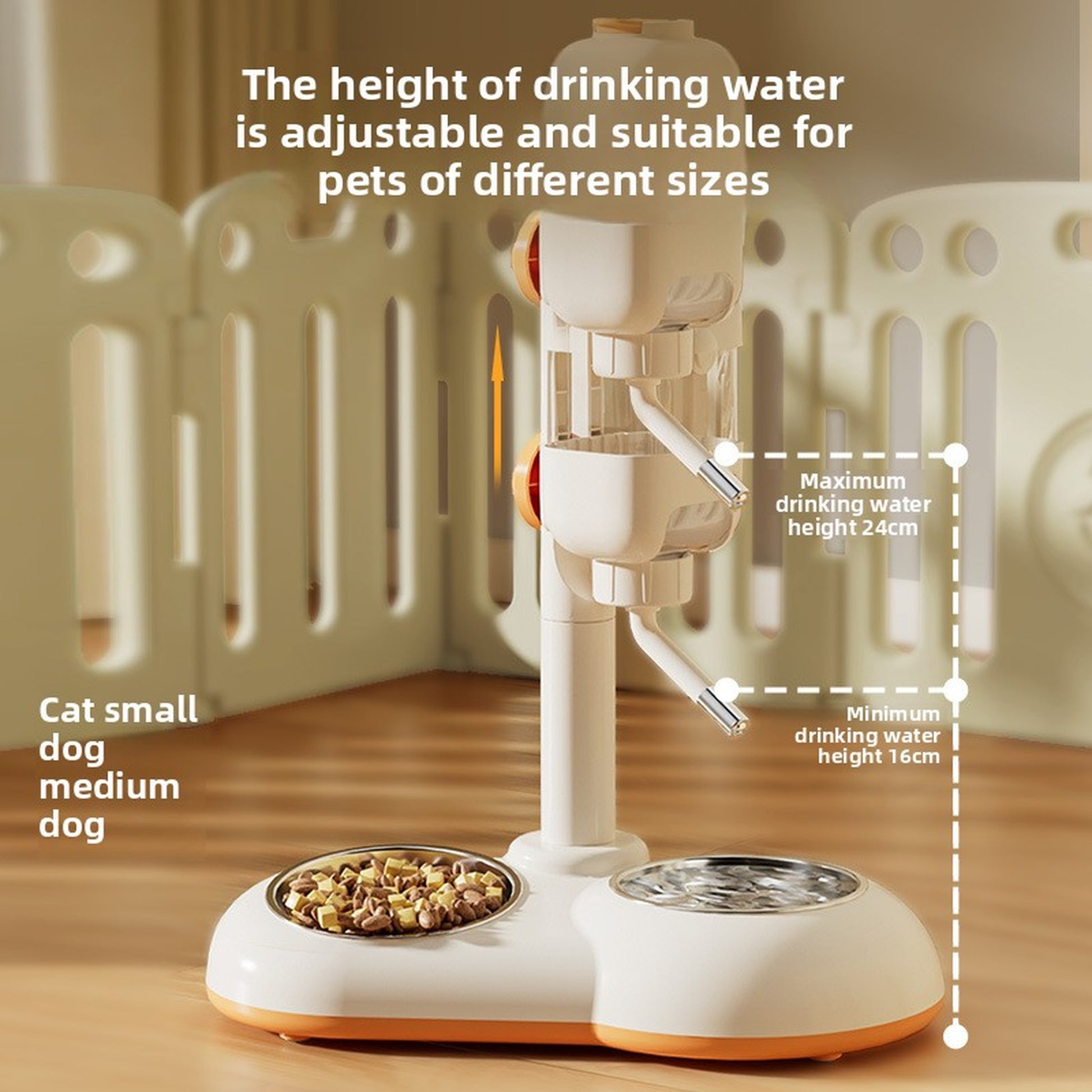 Adjustable No-Spill Water Dispenser – Stainless Steel Dual Feeder for Cats & Small Dogs