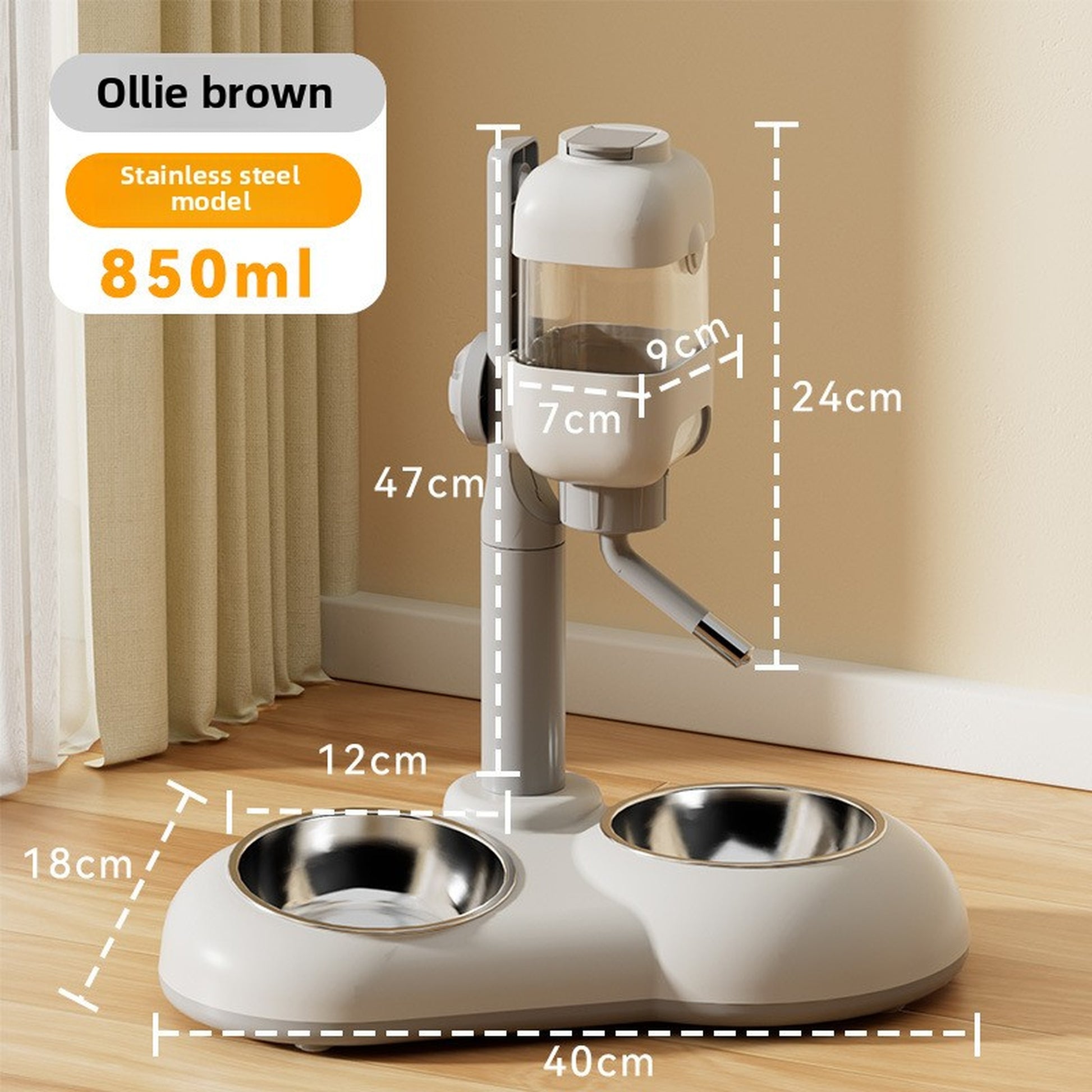 Adjustable No-Spill Water Dispenser – Stainless Steel Dual Feeder for Cats & Small Dogs